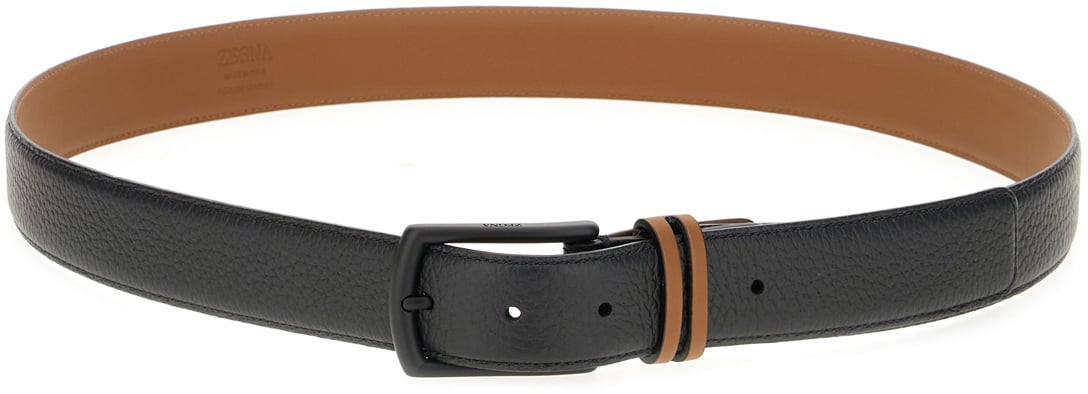 Zegna Zegna Black leather reversible belt Zwart