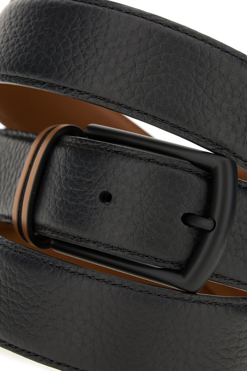 Zegna Zegna Black leather reversible belt Zwart