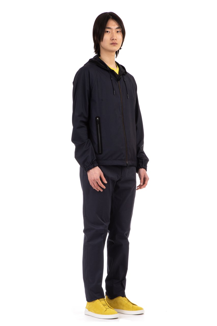 Zegna Lightweight Wool-Silk Hooded Blouson Zwart