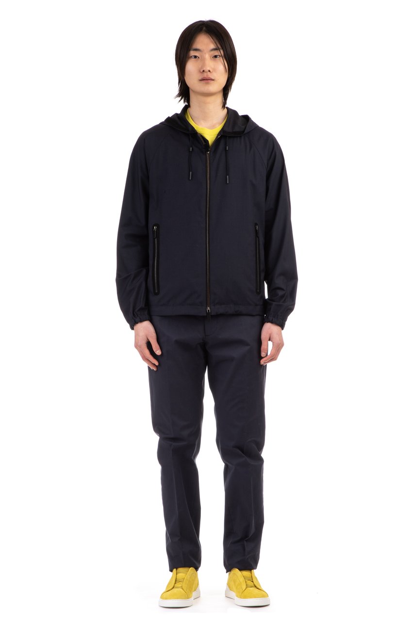 Zegna Lightweight Wool-Silk Hooded Blouson Zwart