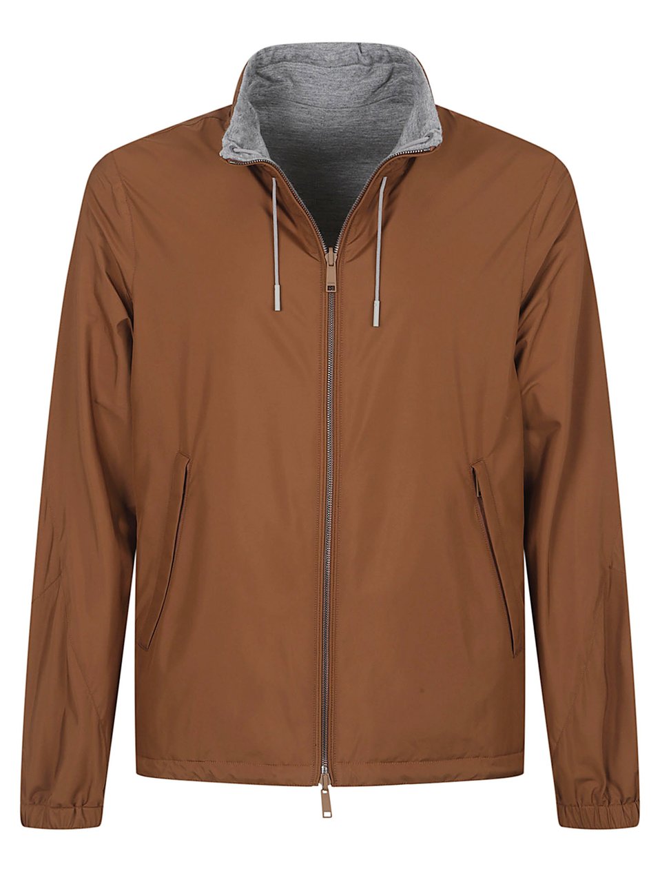 Zegna Brown Zip-Front Casual Jacket with Leather Detailing Bruin