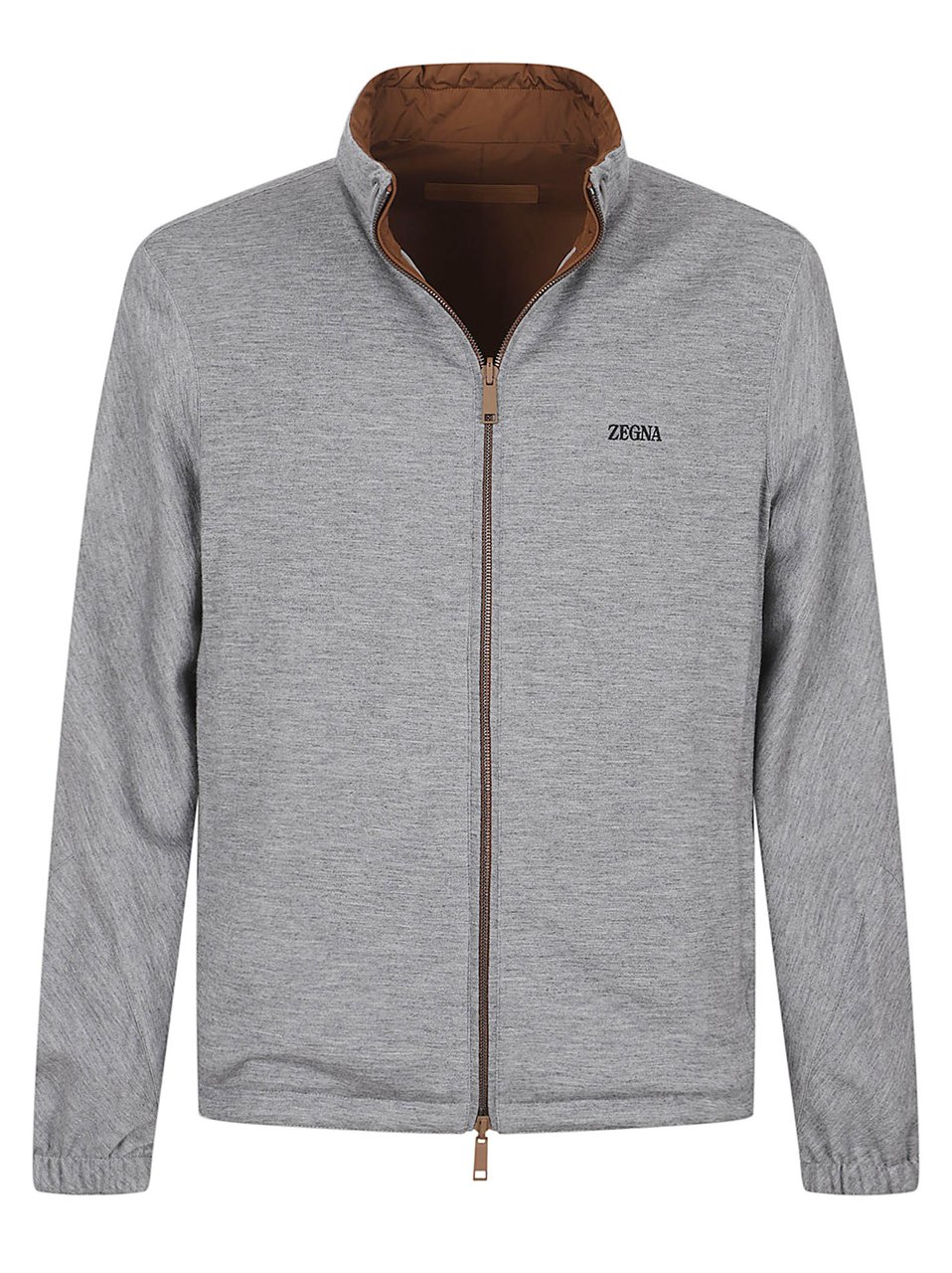 Zegna Brown Zip-Front Casual Jacket with Leather Detailing Bruin