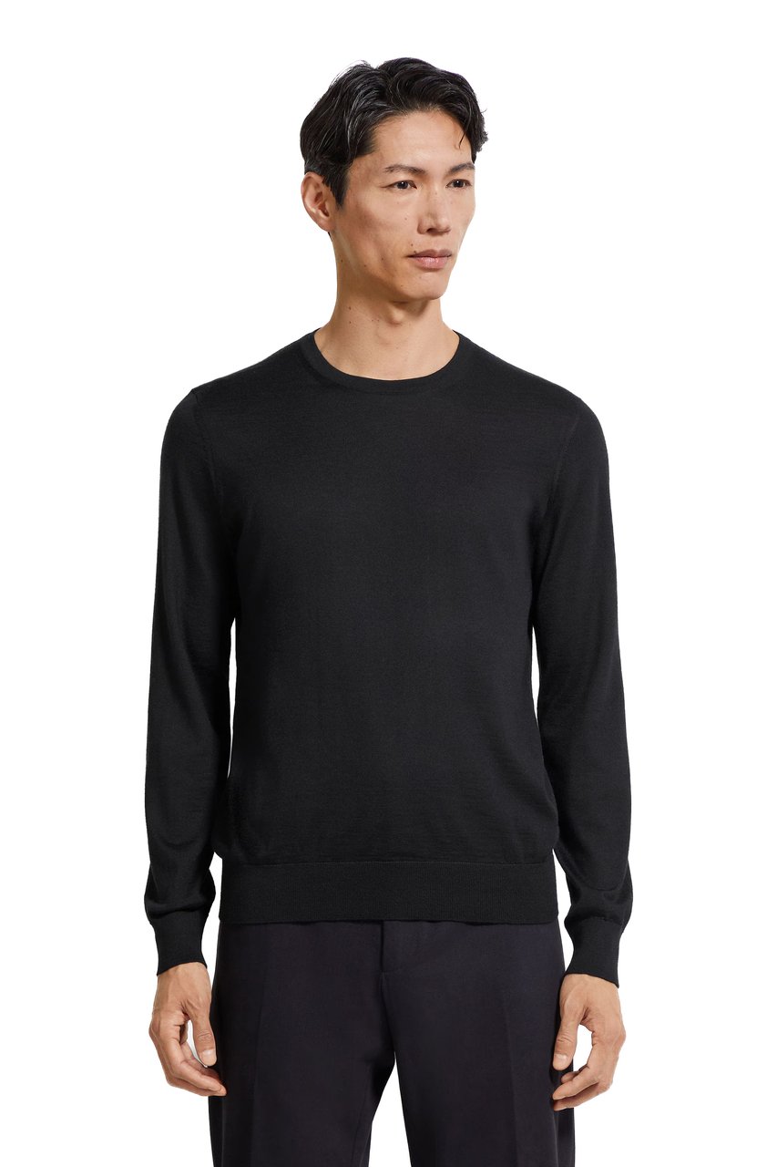 Zegna Cashseta Light Cashmere-Silk Crewneck Sweater Zwart