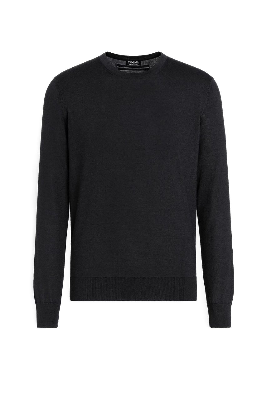 Zegna Cashseta Light Cashmere-Silk Crewneck Sweater Zwart