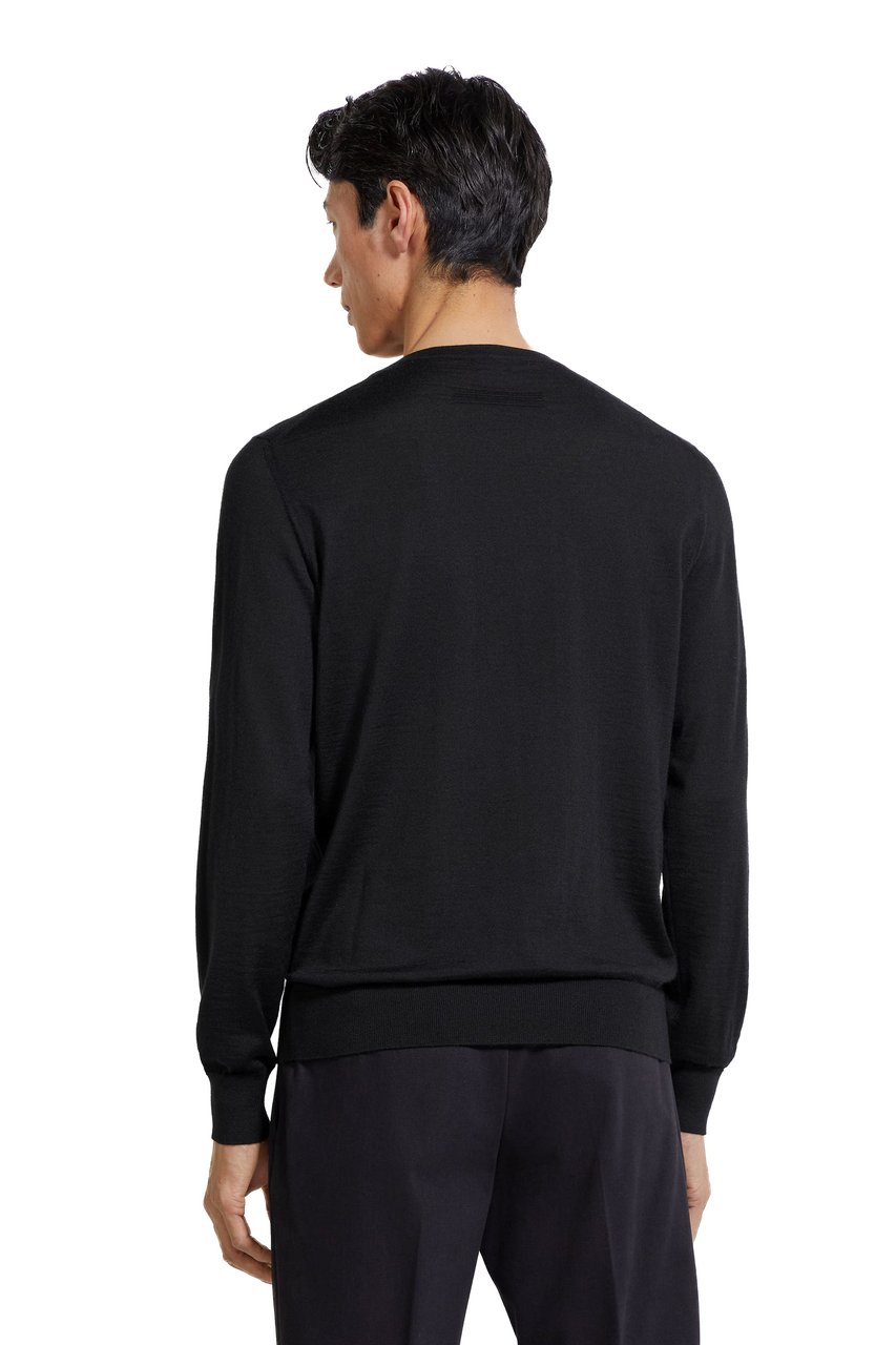 Zegna Cashseta Light Cashmere-Silk Crewneck Sweater Zwart
