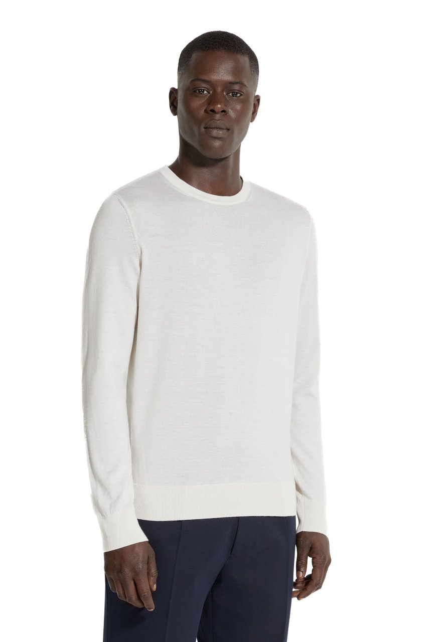 Zegna Cashseta Light Cashmere-Silk Crewneck Sweater Wit