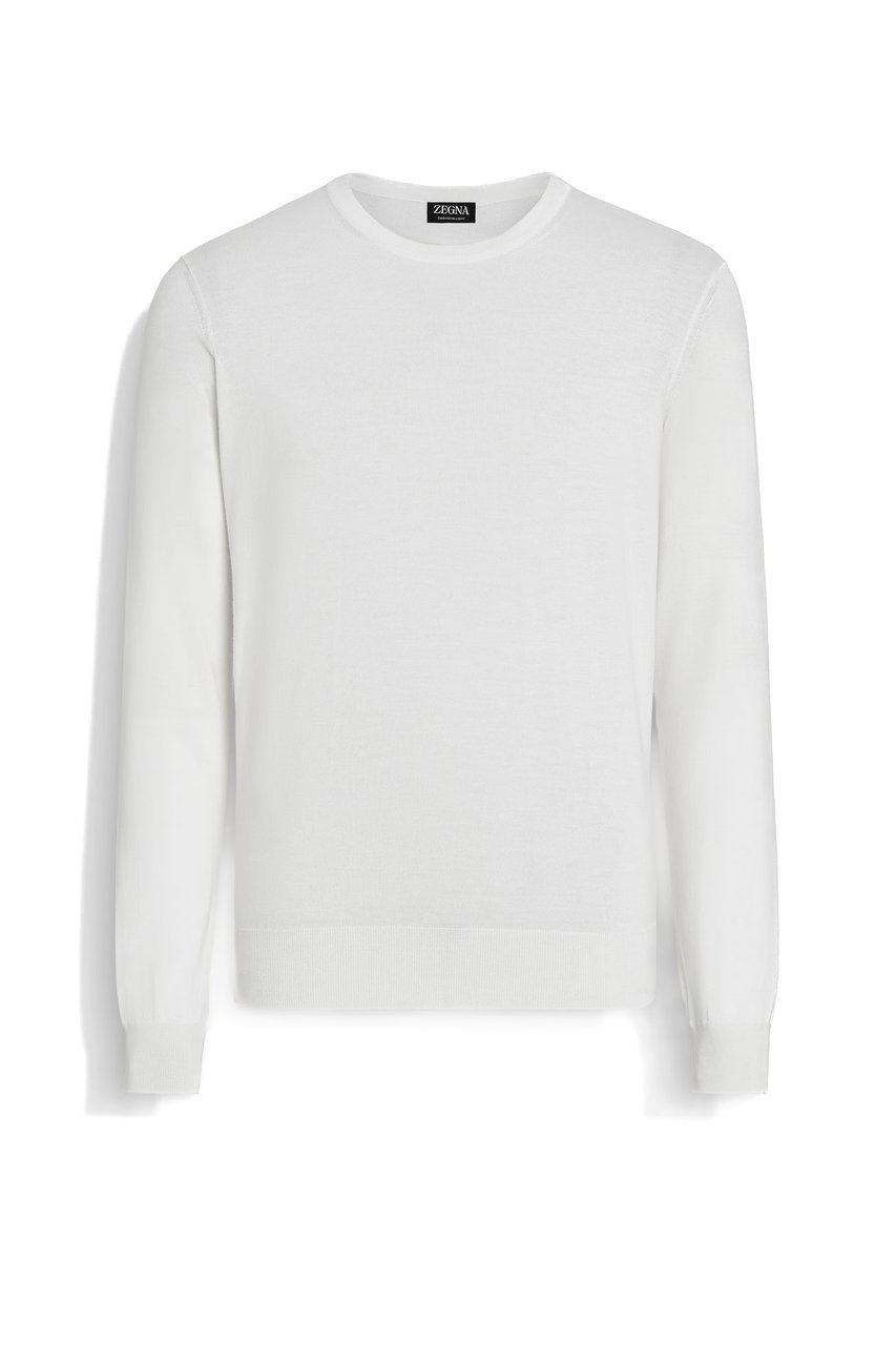 Zegna Cashseta Light Cashmere-Silk Crewneck Sweater Wit