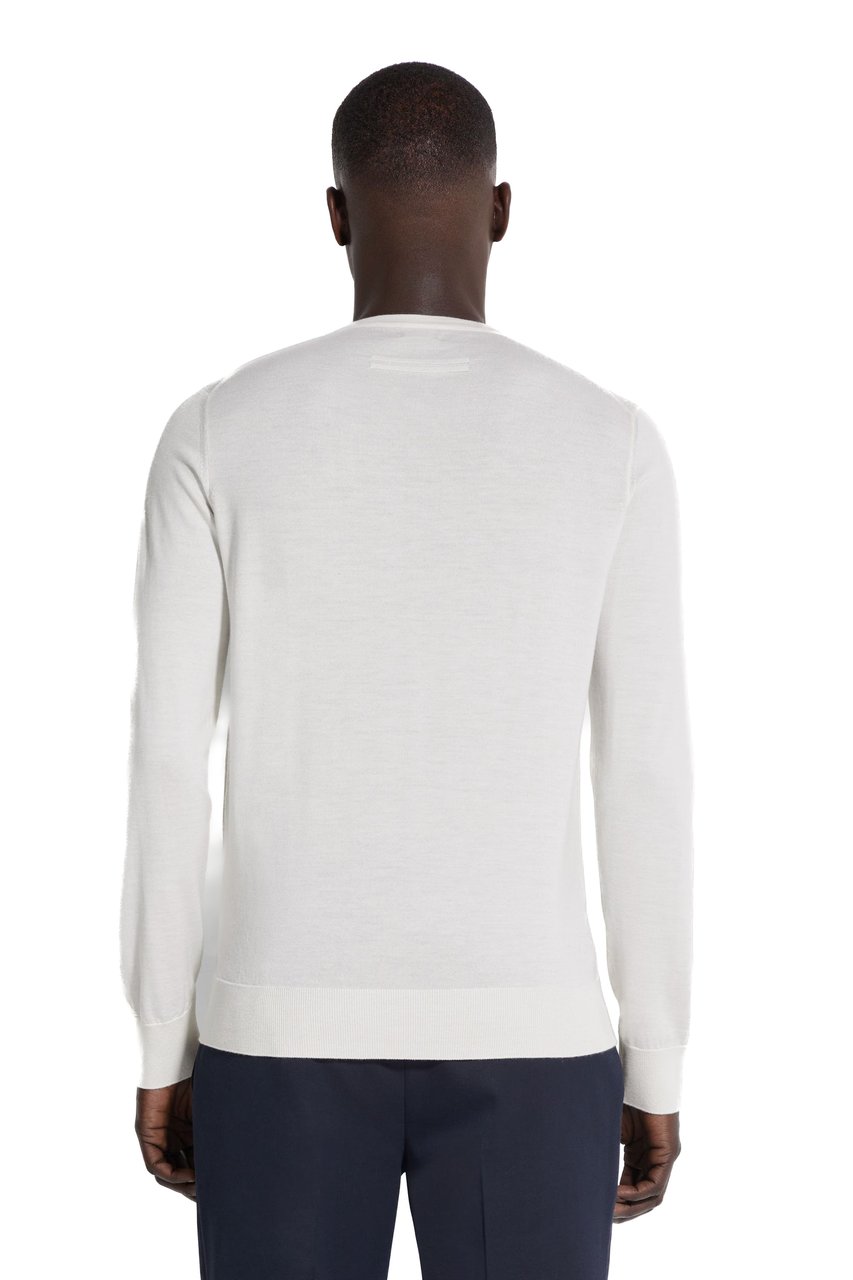 Zegna Cashseta Light Cashmere-Silk Crewneck Sweater Wit