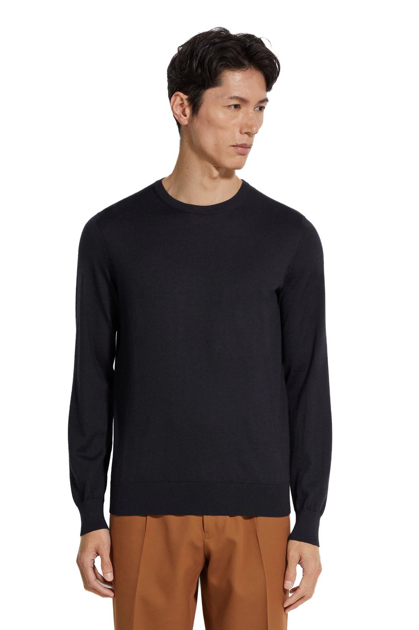 Zegna Cashseta Light Cashmere-Silk Crewneck Sweater Blauw