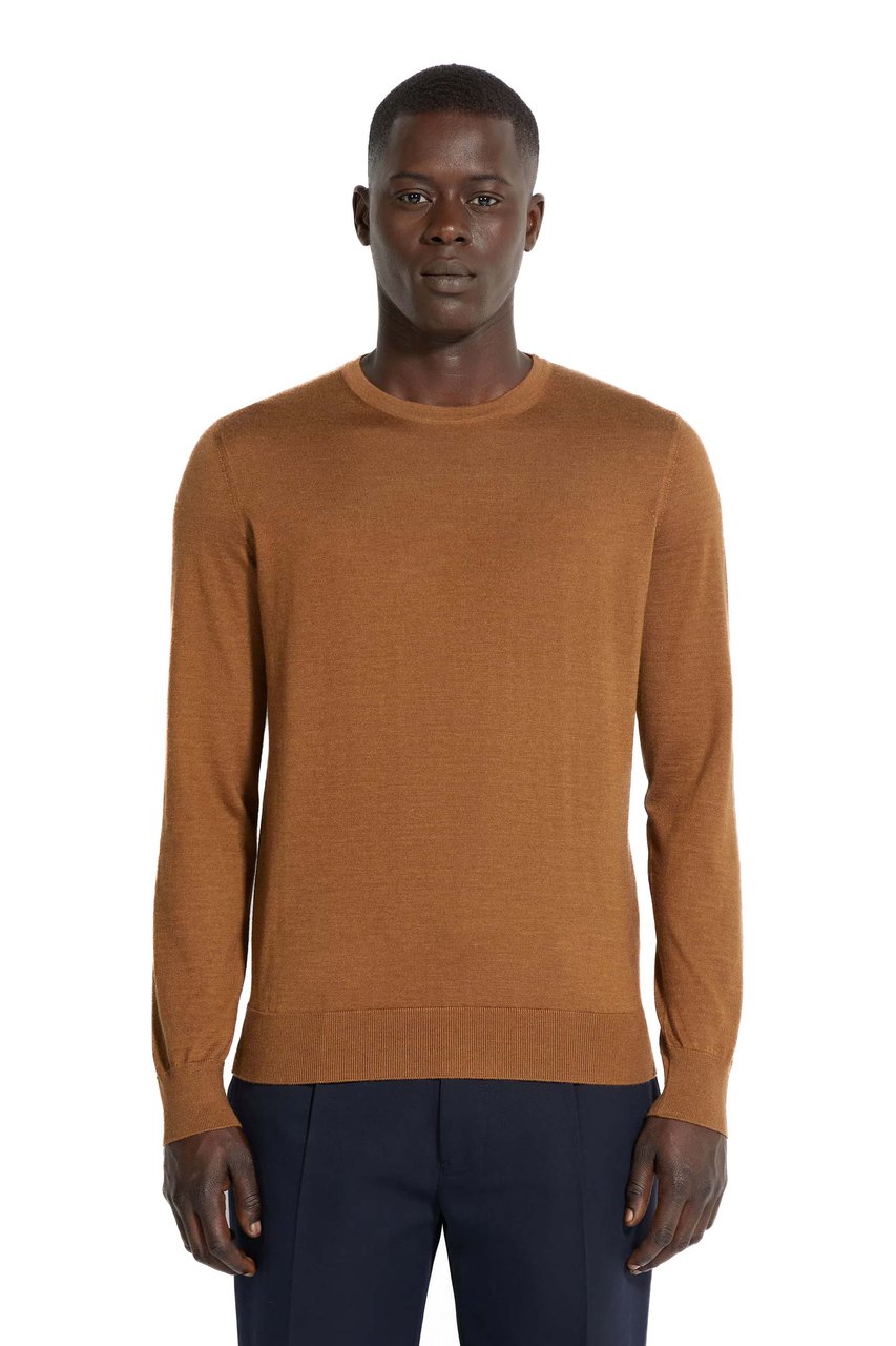 Zegna Cashseta Light Cashmere-Silk Crewneck Sweater Bruin