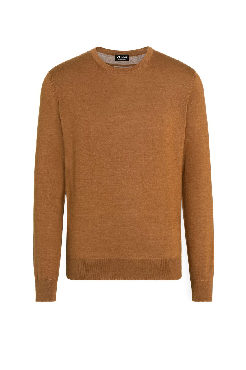 Zegna Cashseta Light Cashmere-Silk Crewneck Sweater Bruin