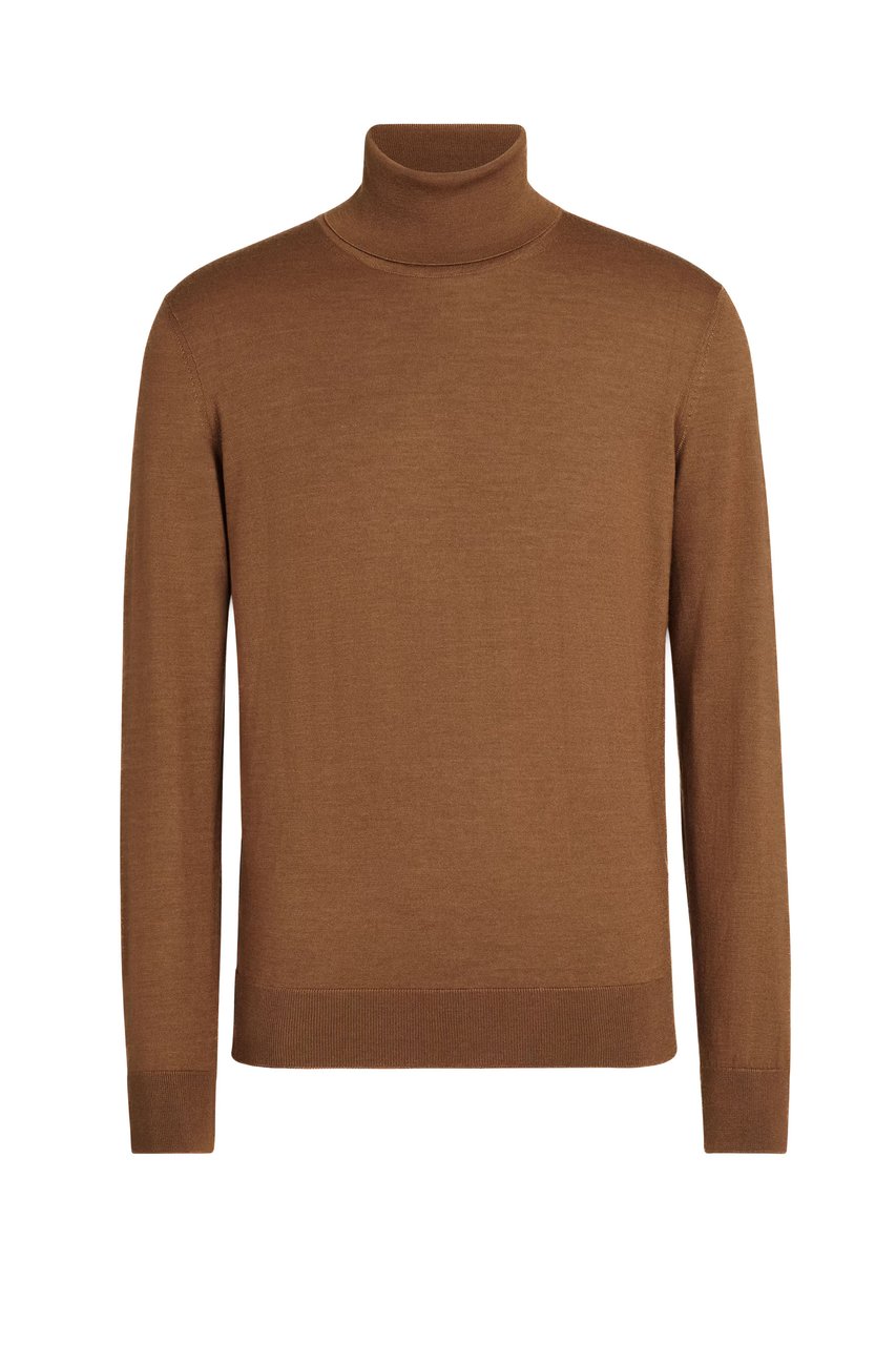 Zegna Cashseta Light Cashmere-Silk Turtleneck Sweater Bruin
