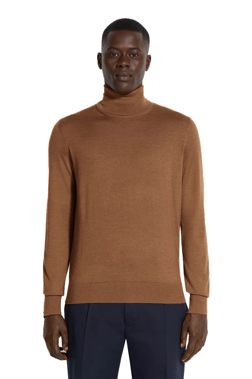 Zegna Cashseta Light Cashmere-Silk Turtleneck Sweater Bruin