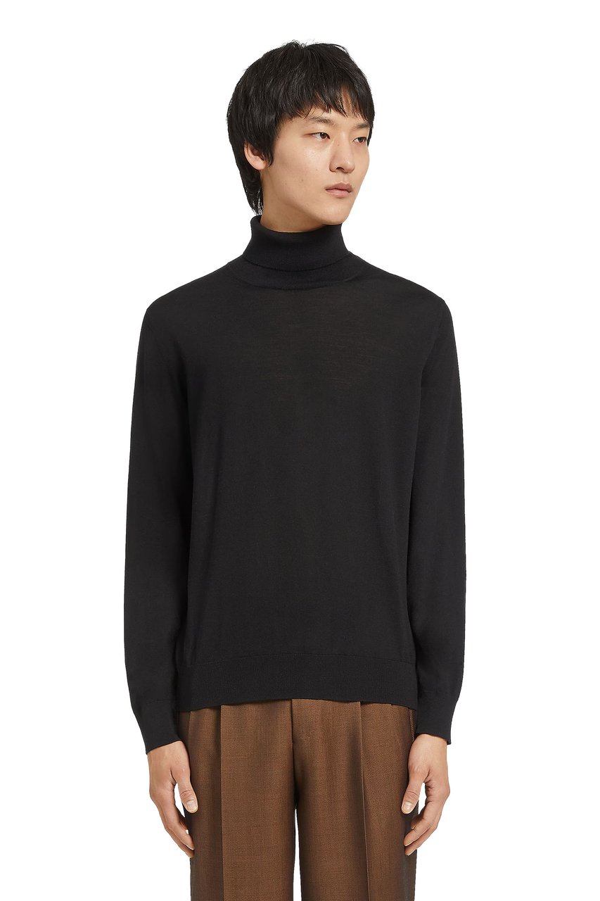 Zegna Cashseta Light Cashmere-Silk Turtleneck Sweater Zwart