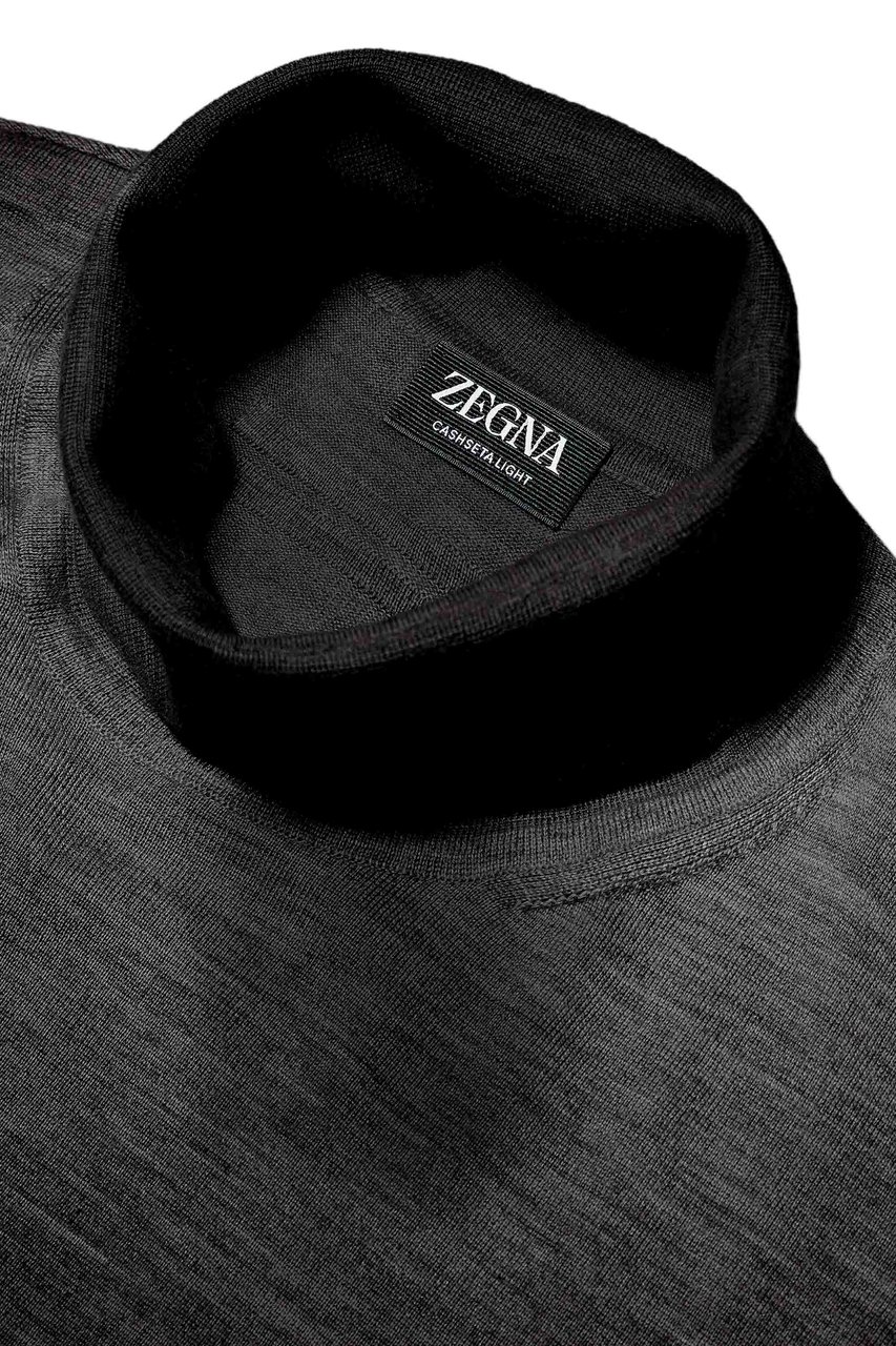Zegna Cashseta Light Cashmere-Silk Turtleneck Sweater Zwart