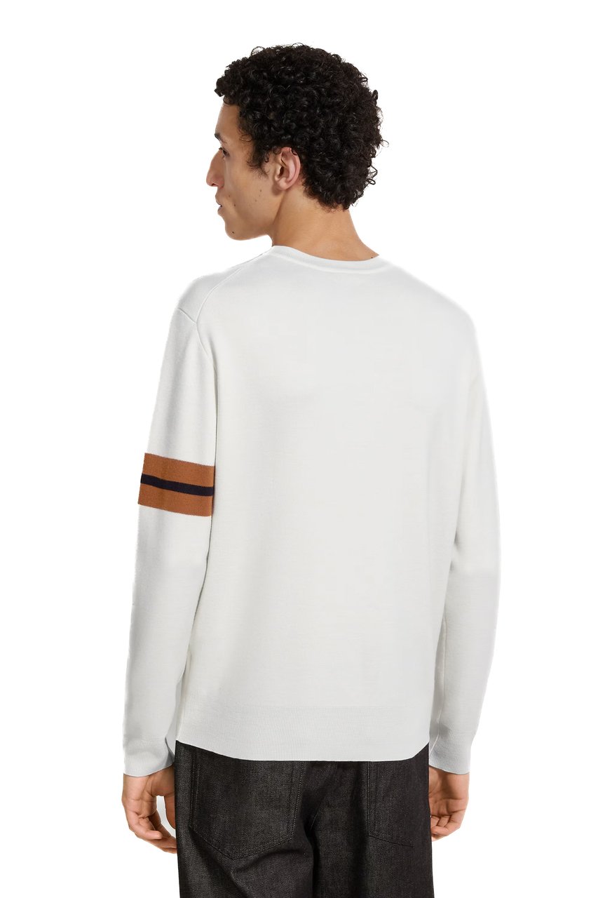 Zegna Minimalist White Sweater With Contrasting Sleeve Stripes Wit