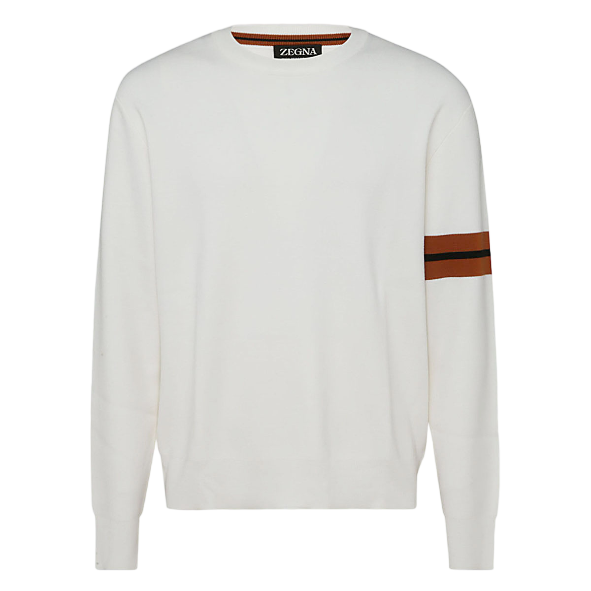 Zegna Minimalist White Sweater With Contrasting Sleeve Stripes Wit