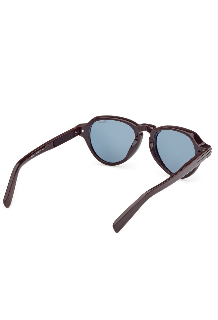 Zegna Bold Dark Brown Acetate Sunglasses with Distinctive Bevels Grijs