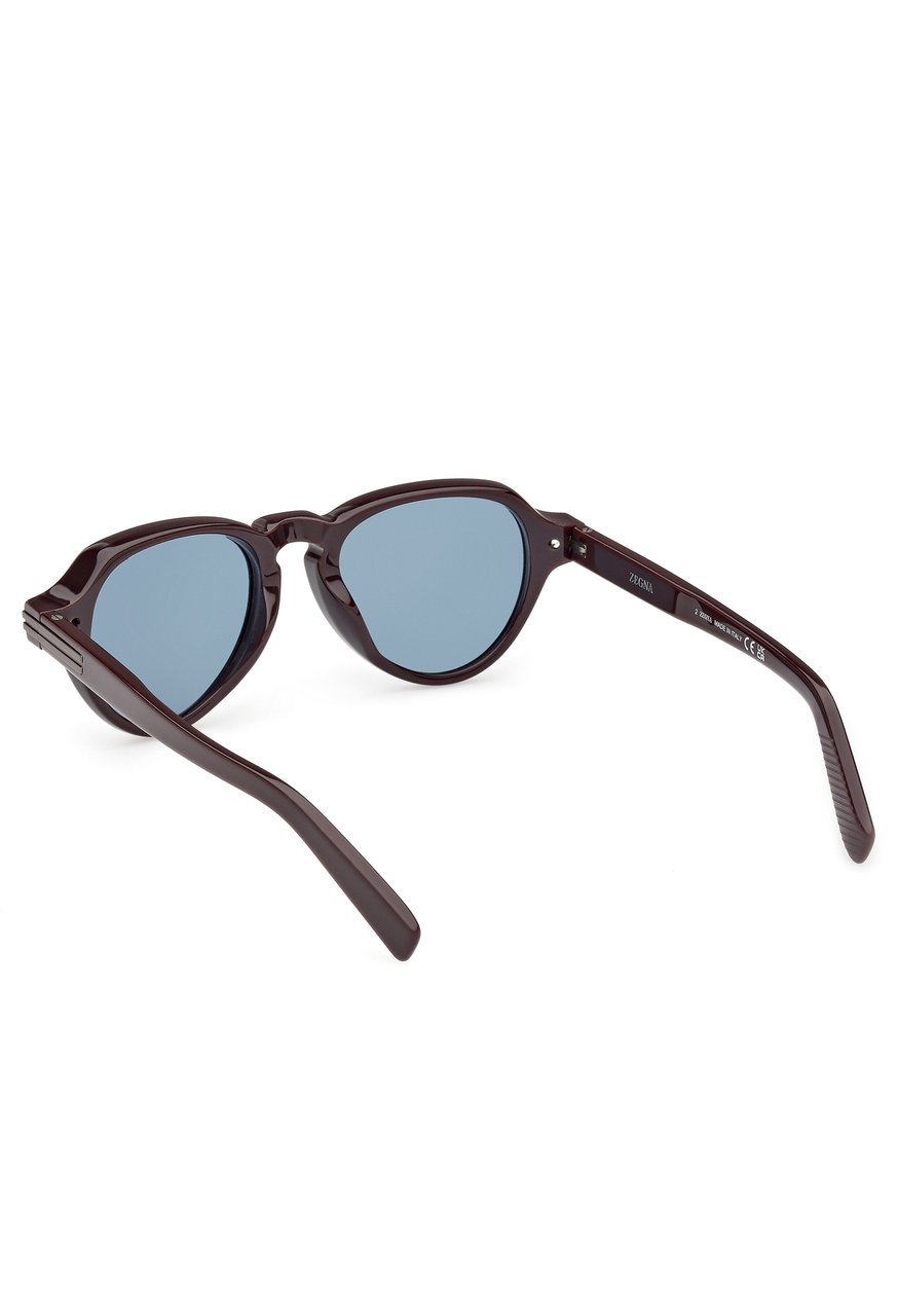 Zegna Bold Dark Brown Acetate Sunglasses with Distinctive Bevels Grijs