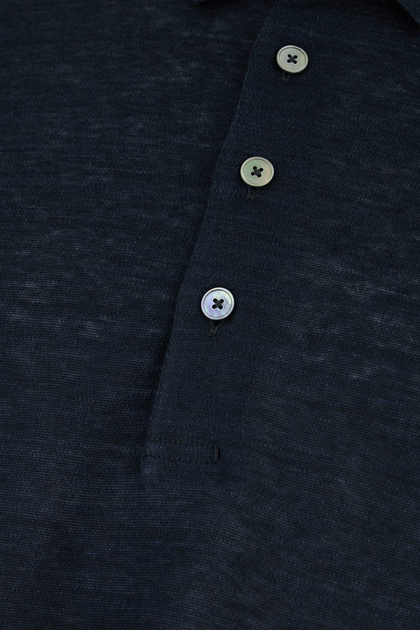 Zegna Zegna Midnight blue linen polo shirt Blauw