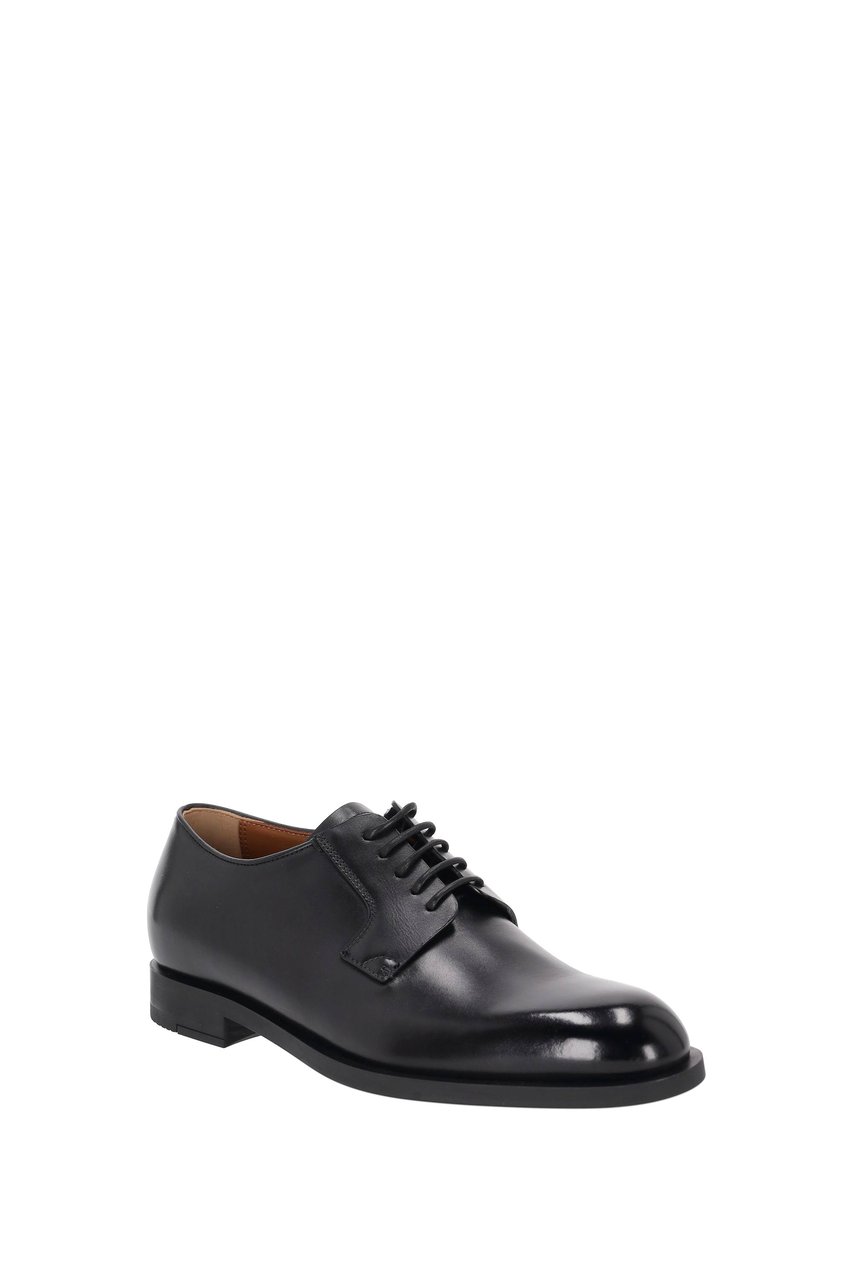 Zegna Calf Leather Derby Shoes Zwart