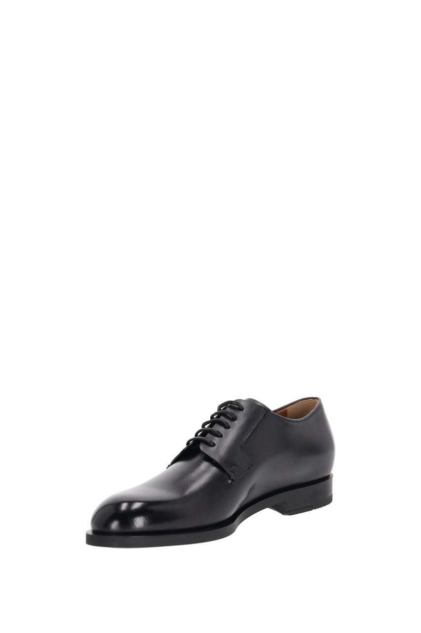 Zegna Calf Leather Derby Shoes Zwart