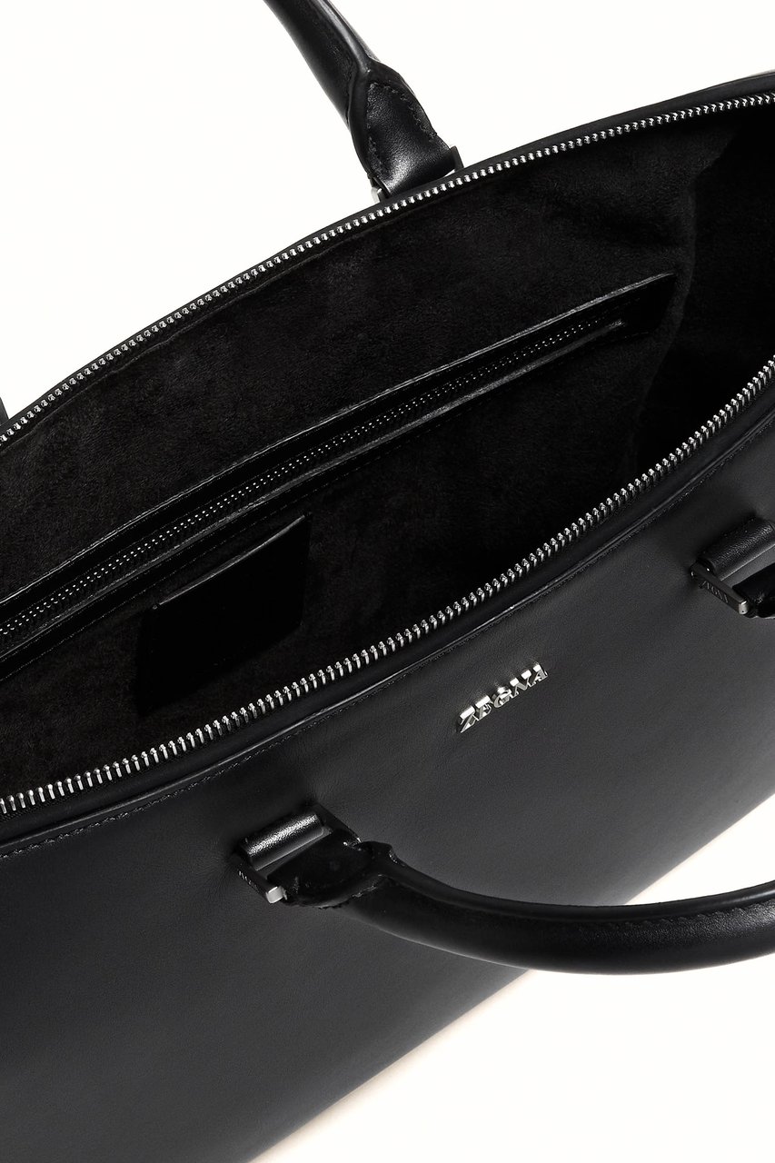 Zegna Calf Leather Briefcase Zwart
