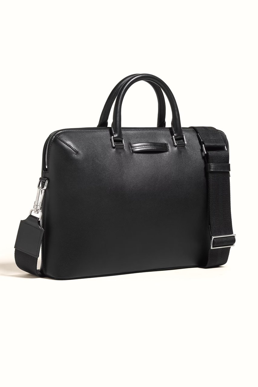 Zegna Calf Leather Briefcase Zwart