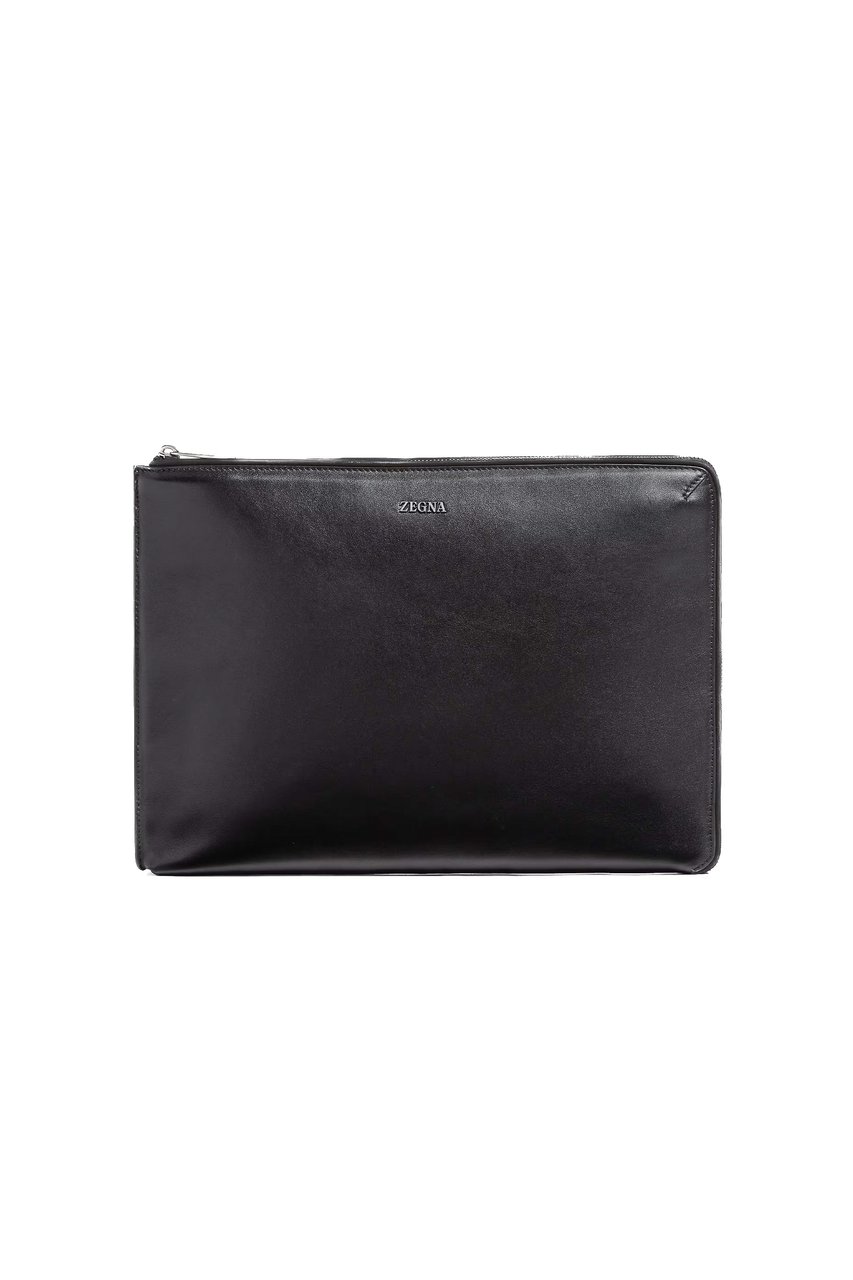 Zegna Leather Document Holder Zwart
