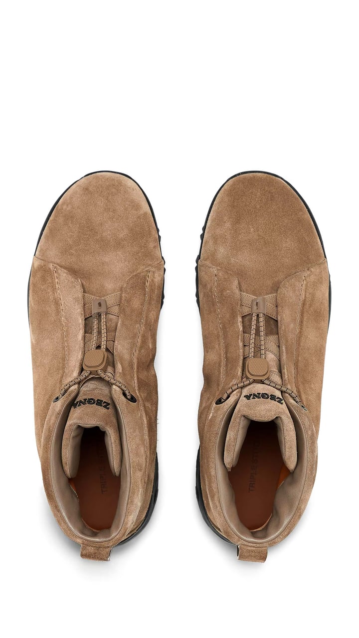 Zegna Vetta Triple Stitch High-Top Suede Sneakers Bruin