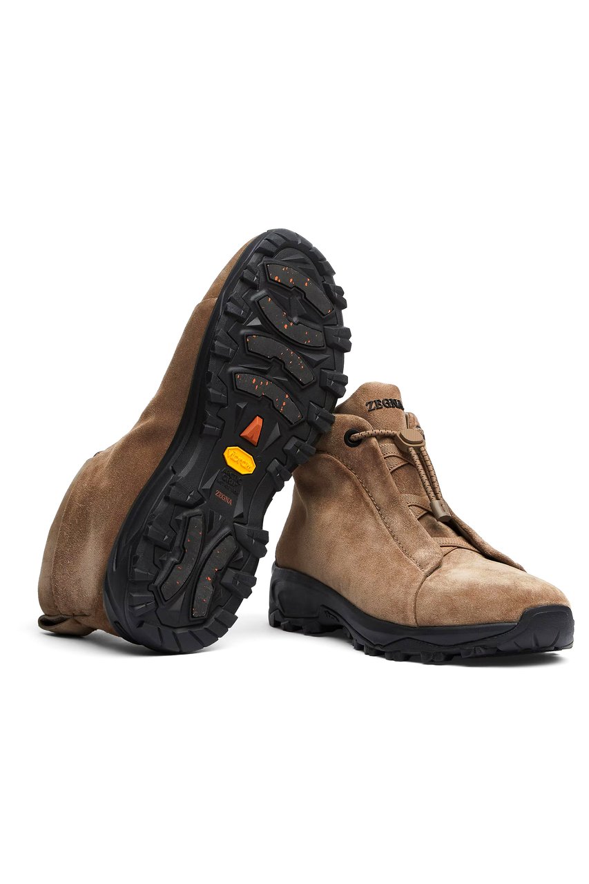 Zegna Vetta Triple Stitch High-Top Suede Sneakers Bruin