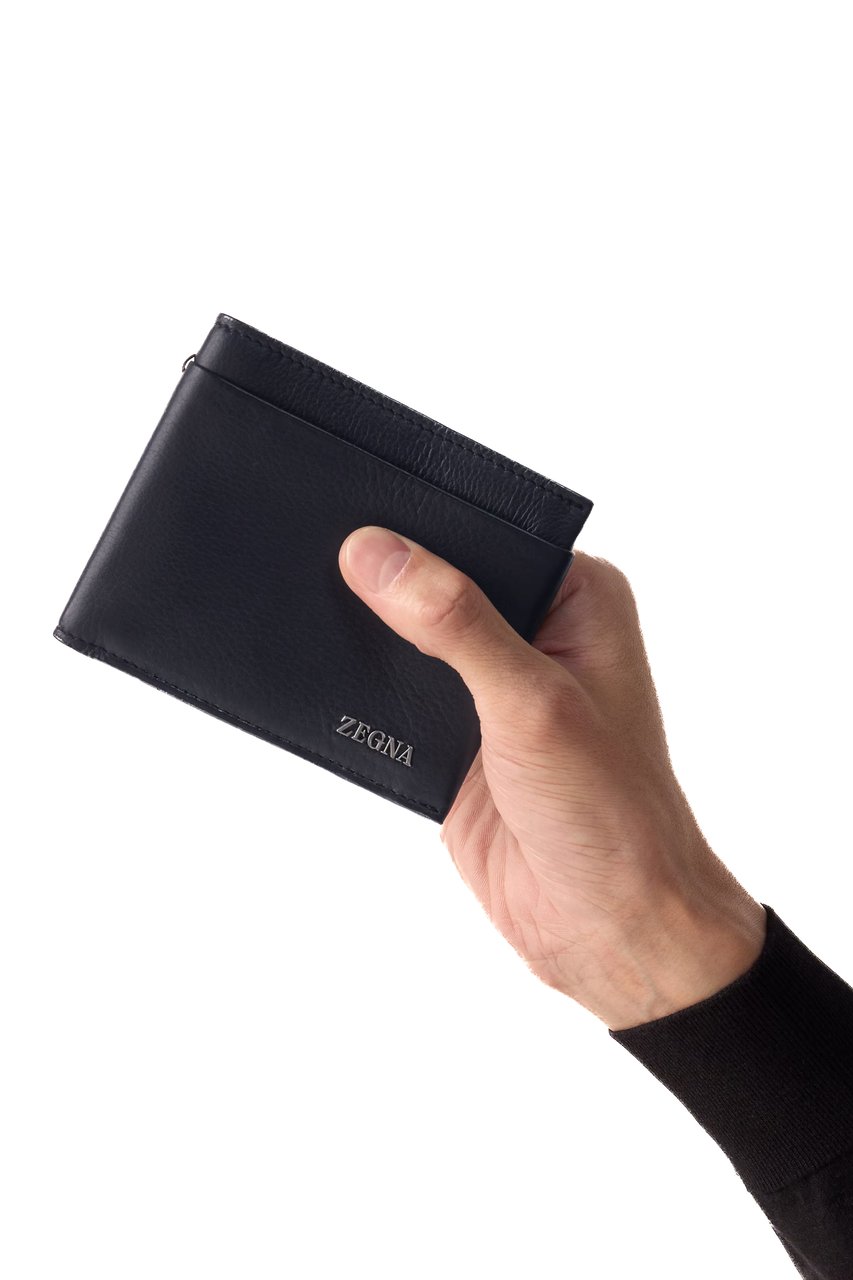 Zegna Second Skin Dark Brown Leather Wallet Grijs