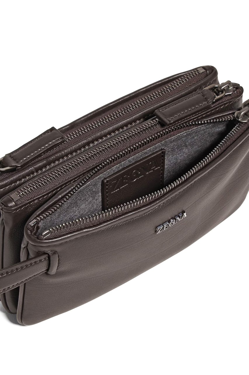 Zegna Second Skin Leather Pouch Grijs