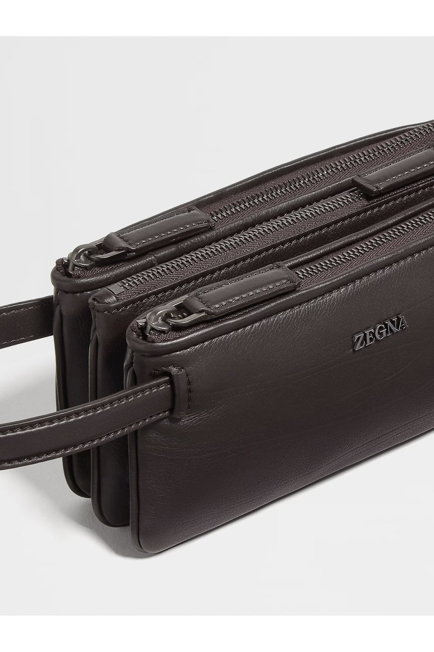 Zegna Second Skin Leather Pouch Grijs