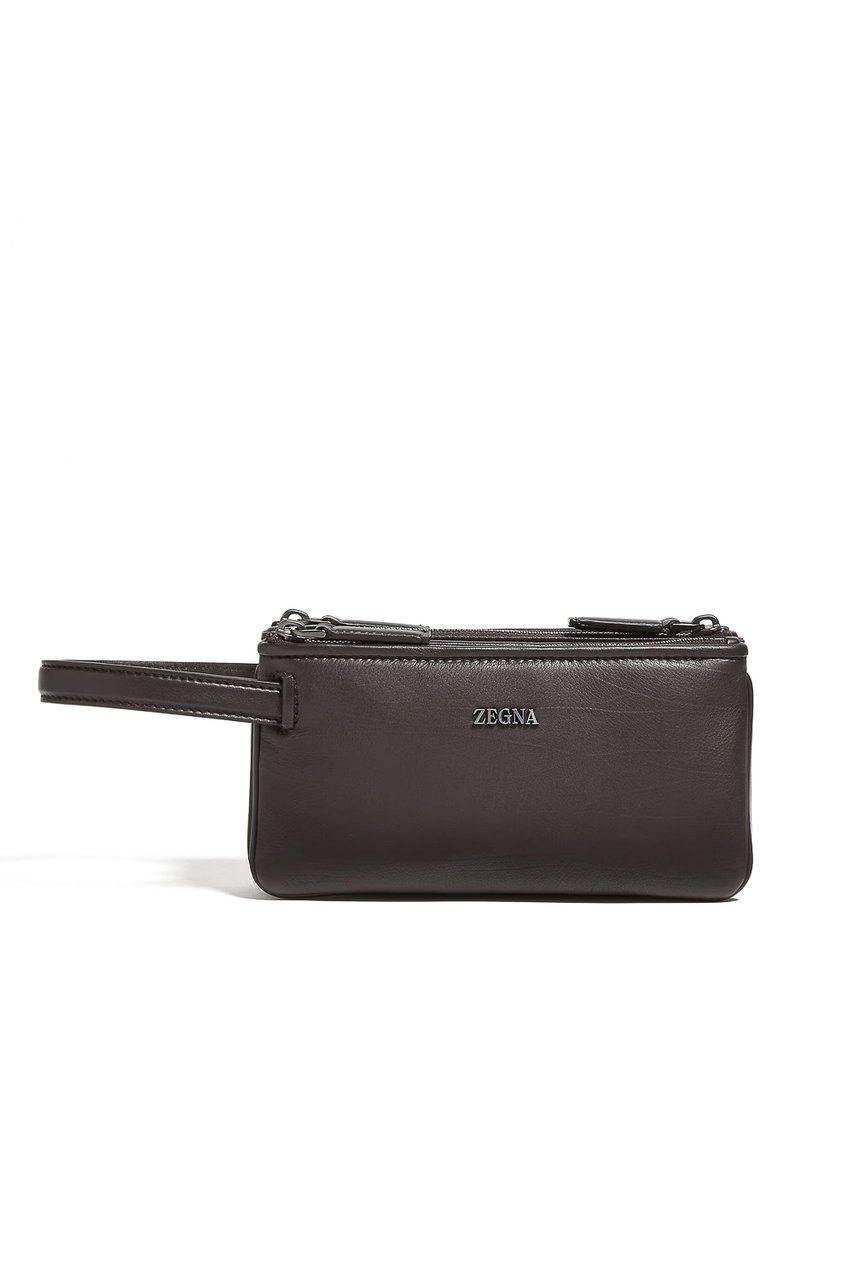 Zegna Second Skin Leather Pouch Grijs