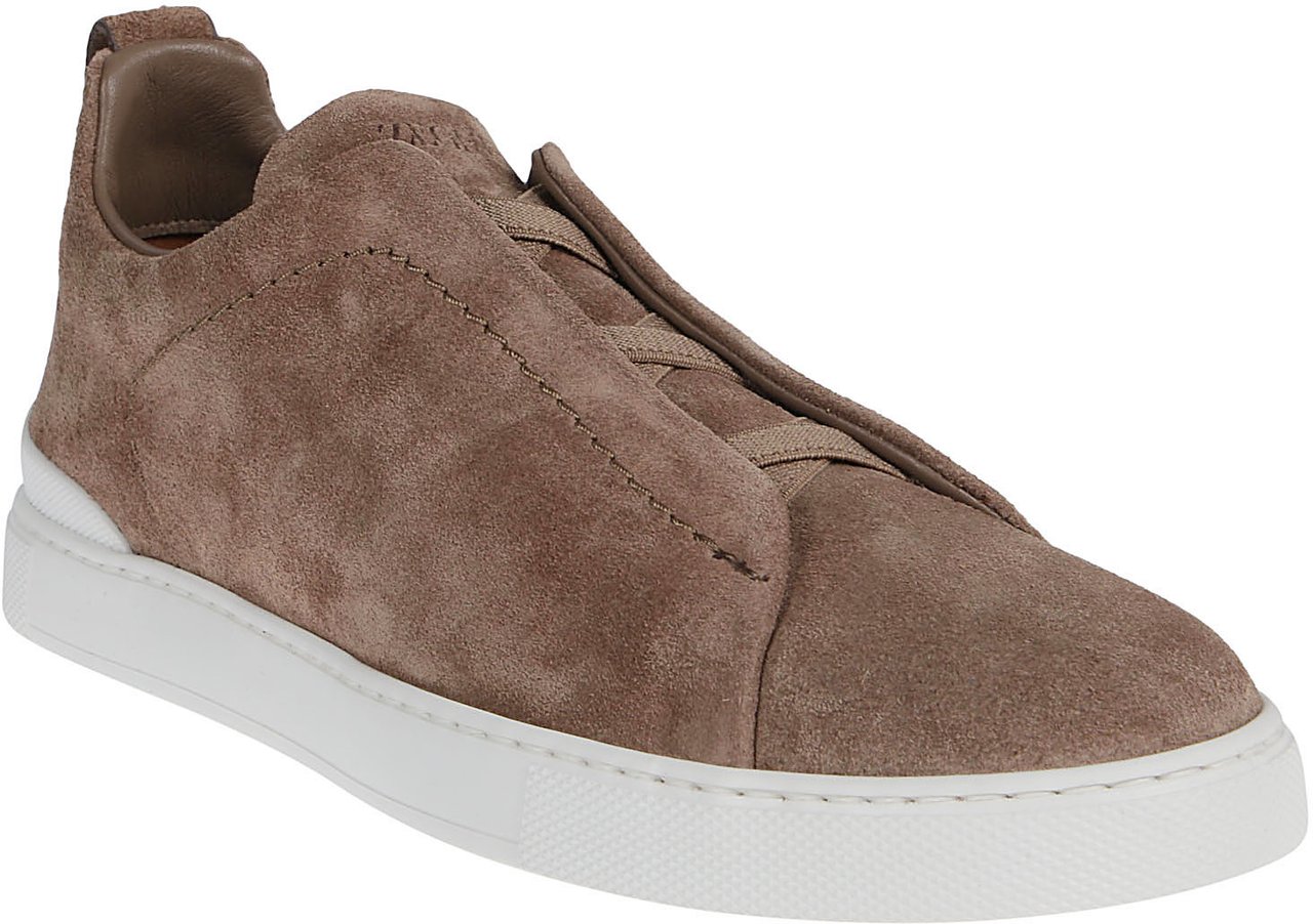 Zegna Triple Stitch Low Top Sneakers Brown Bruin