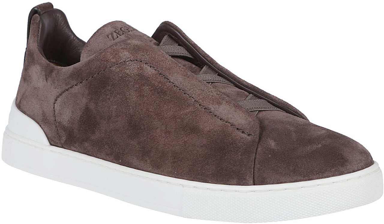 Zegna Triple Stitch Low Top Sneakers Brown Bruin
