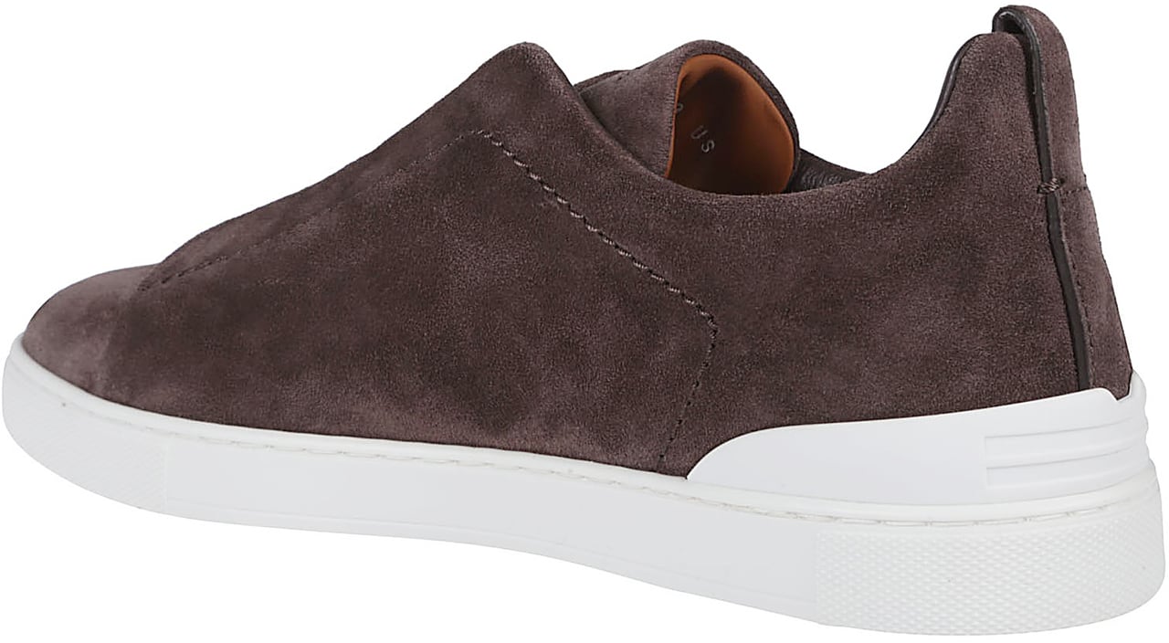 Zegna Triple Stitch Low Top Sneakers Brown Bruin
