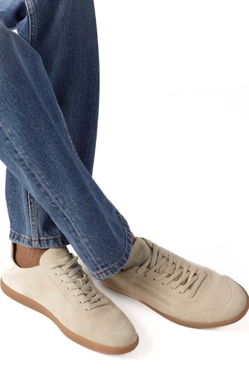 Zegna 232 Deconstructed Premium Suede Sneakers Neutraal
