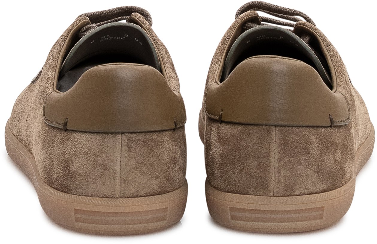 Zegna Sneakers 232 Low Top in Pelle Scamosciata con Lacci Taupe