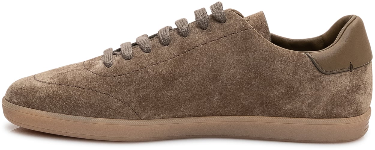 Zegna Sneakers 232 Low Top in Pelle Scamosciata con Lacci Taupe