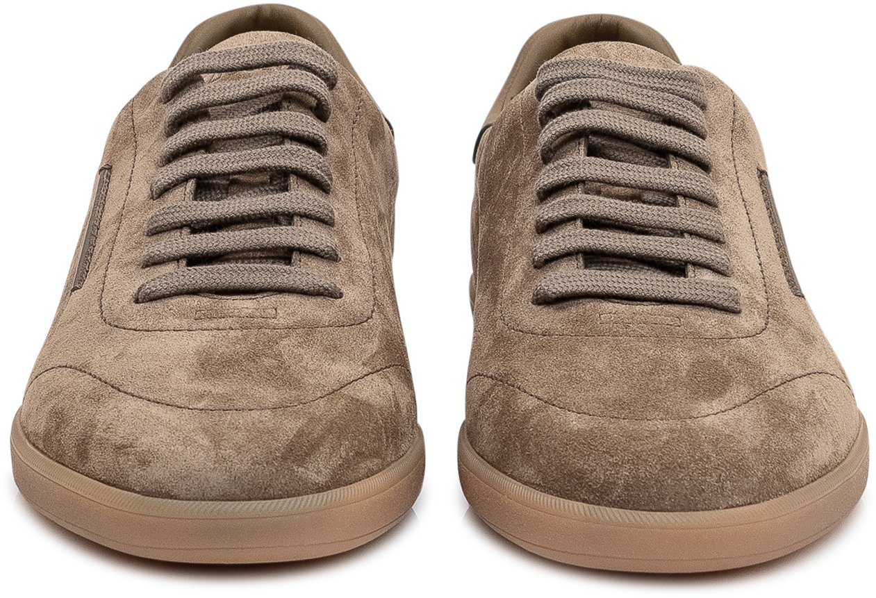 Zegna Sneakers 232 Low Top in Pelle Scamosciata con Lacci Taupe