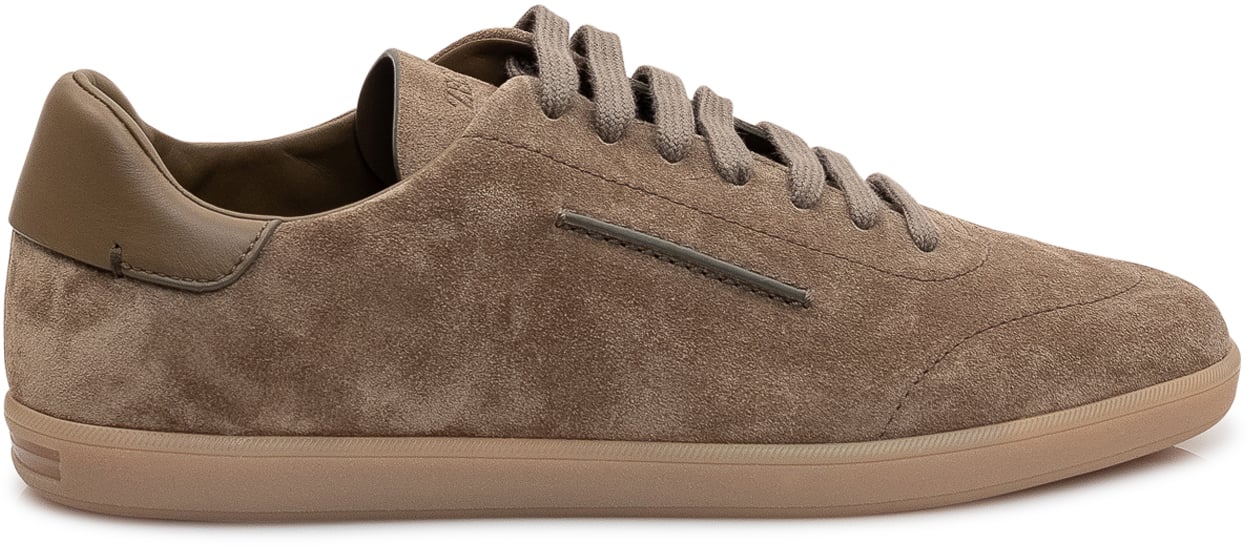 Zegna Sneakers 232 Low Top in Pelle Scamosciata con Lacci Taupe
