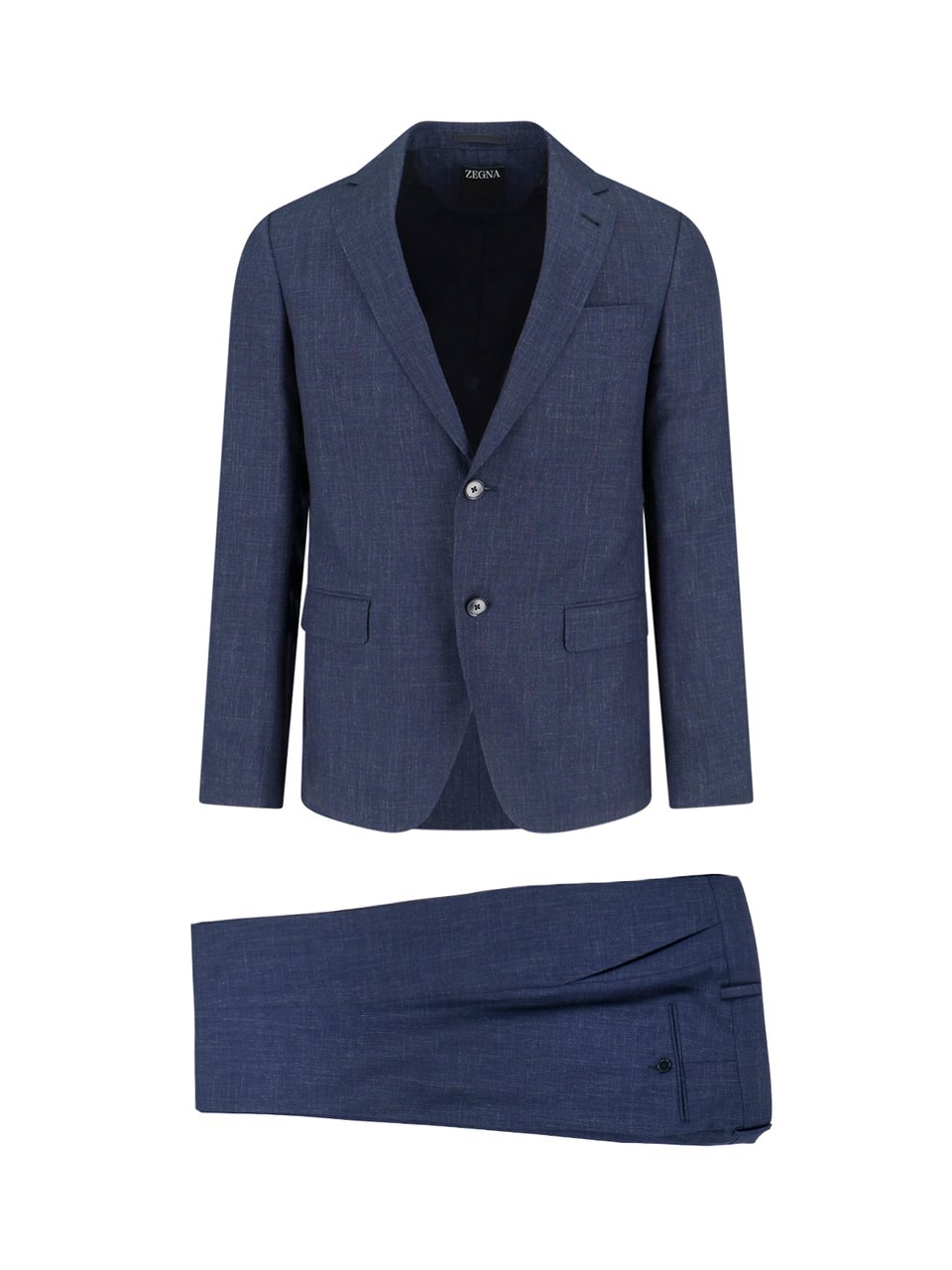 Zegna Navy Single-Breasted Wool-Linen Tailored Suit Blauw