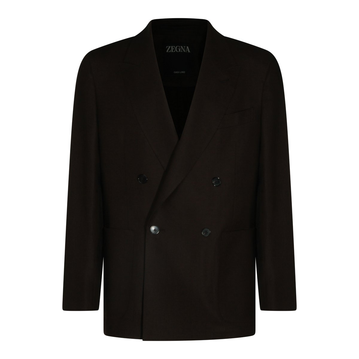 Zegna Brown Linen Blazer With Double-Breasted Closure And Tailored Silhouette Zwart