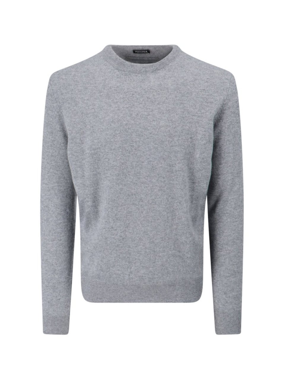 Zegna Cashmere Sweater Gray Crew Neck Ribbed Trim Grijs