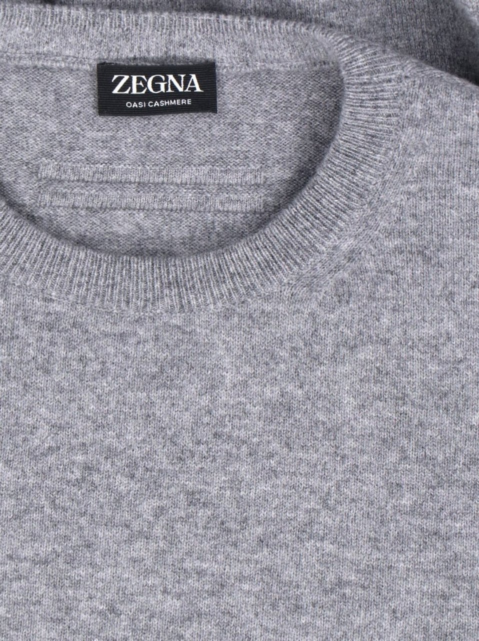 Zegna Cashmere Sweater Gray Crew Neck Ribbed Trim Grijs