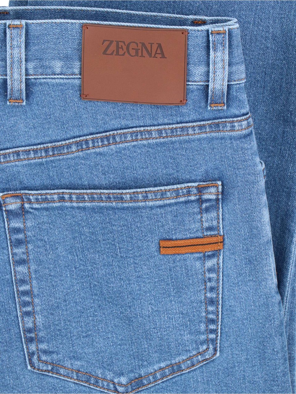 Zegna Blue High-Waist Cotton Denim Straight Jeans Blauw