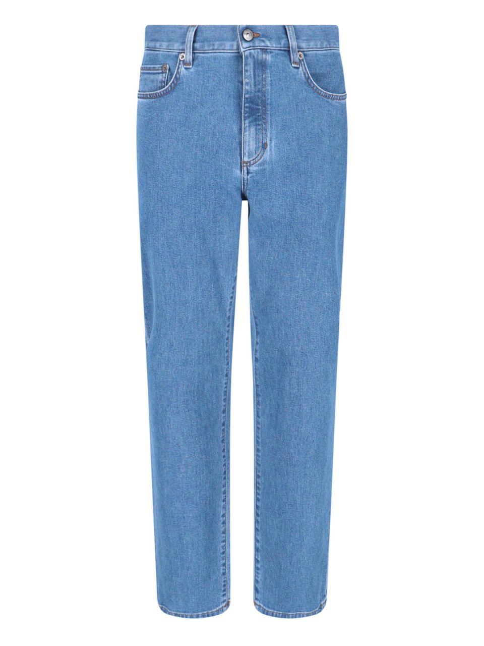 Zegna Blue High-Waist Cotton Denim Straight Jeans Blauw
