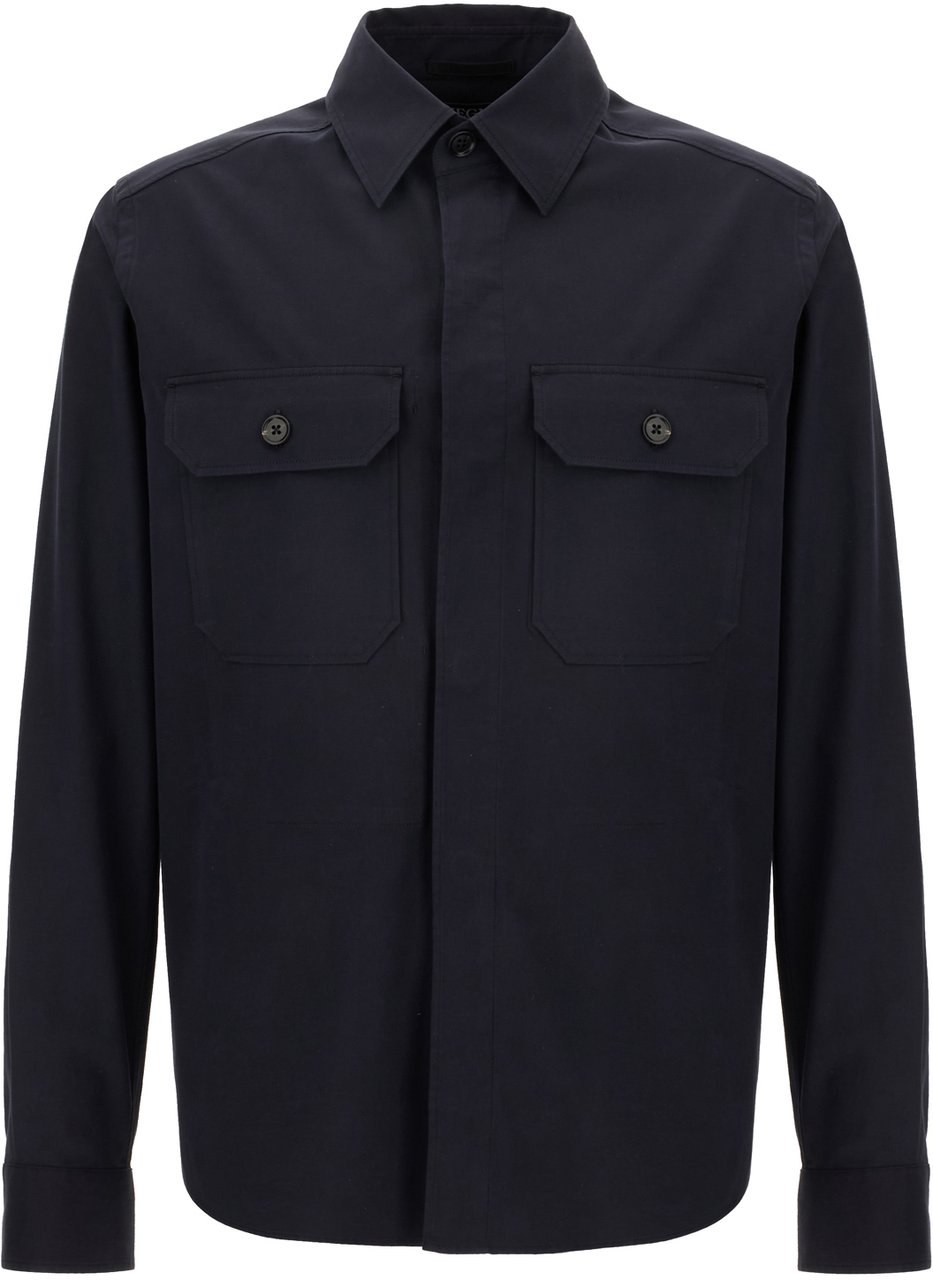 Zegna Zegna Midnight blue cotton jacket Blauw
